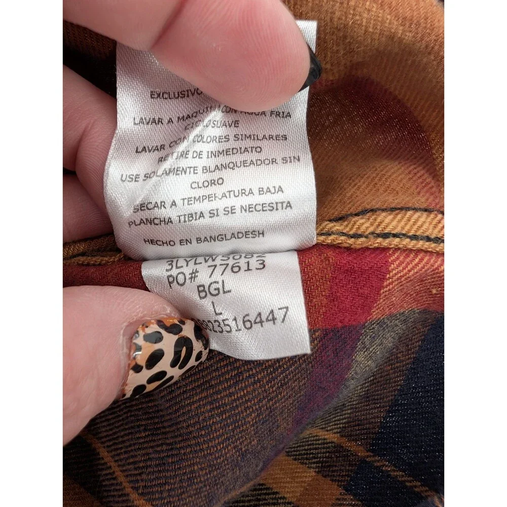 Levis Brown Tan Long Sleeve Cotton Button Up Plaid Flannel Mens Size Large